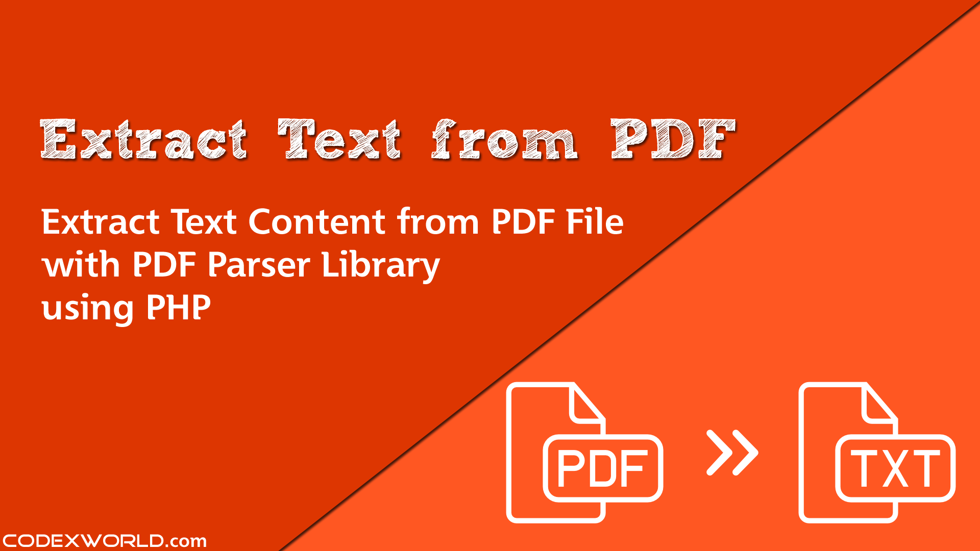 Extract text content from PDF file with PDF Parser library using PHP. Example code snippet to extract text from PDF using PHP. Upload PDF files and extract text data on the fly in PHP.