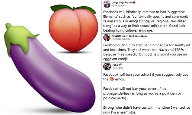 facebook has updated its guidelines banning posts on its site and instagram that use 'commonly sexual emojis' including eggplant, peach and the water drips to put an end to sexual solicitation.