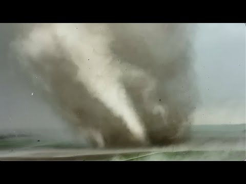 INCREDIBLE up-close drone and ground intercept of powerful #tornado southwest of Greenfield, Iowa with wind turbines collapsing during a major tornado outbre...