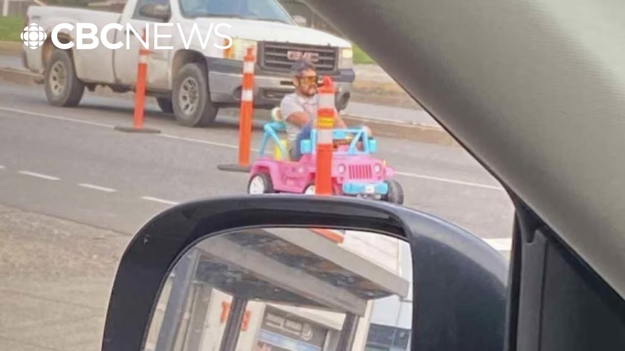 Police arrested a Prince George, B.C., man after he turned heads while driving a child-size pink Barbie Jeep along a busy road on Sept. 5. Driving any unlice...
