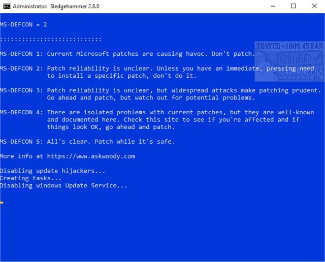 Sledgehammer (formerly WUMT Wrapper Script) is used to launch Windows Update MiniTool and disable Windows Updates until you run it again avoiding unwanted reboots.